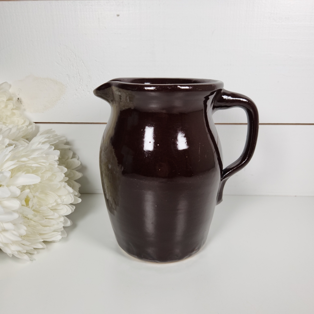 Vintage Dark Brown Stoneware Crock Pottery Pitcher | Primitive Farmhouse Vase